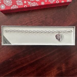 Initial Heart Charm Fashion Bracelet, Letter N - Silver Tone